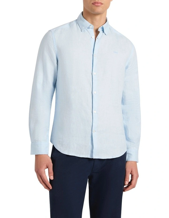 Felix Long Sleeve Linen Shirt in Sky Blue image 2