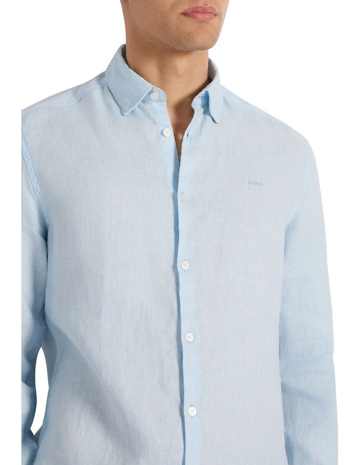 Felix Long Sleeve Linen Shirt in Sky Blue image 3