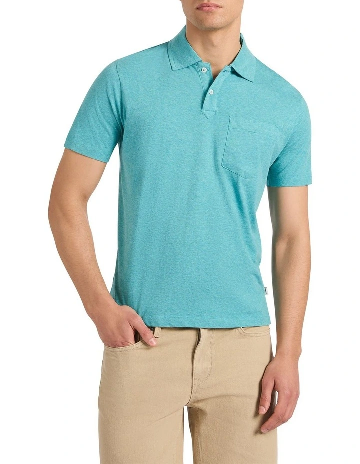Barnie Cotton Polo in Teal Marle image 2
