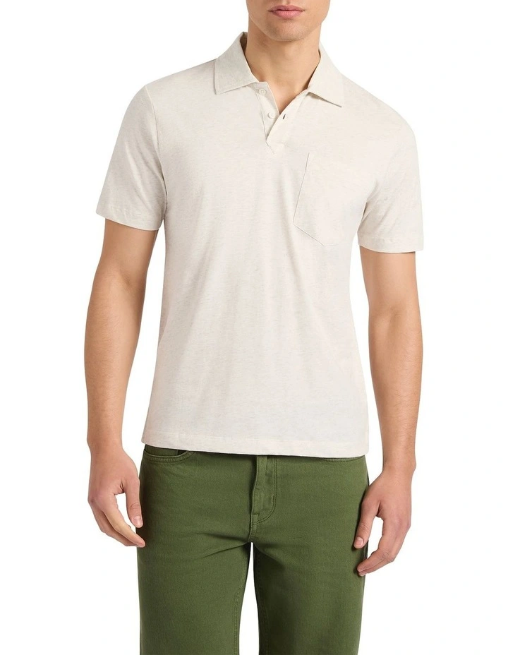 Barnie Cotton Polo in Oatmeal Marle image 2