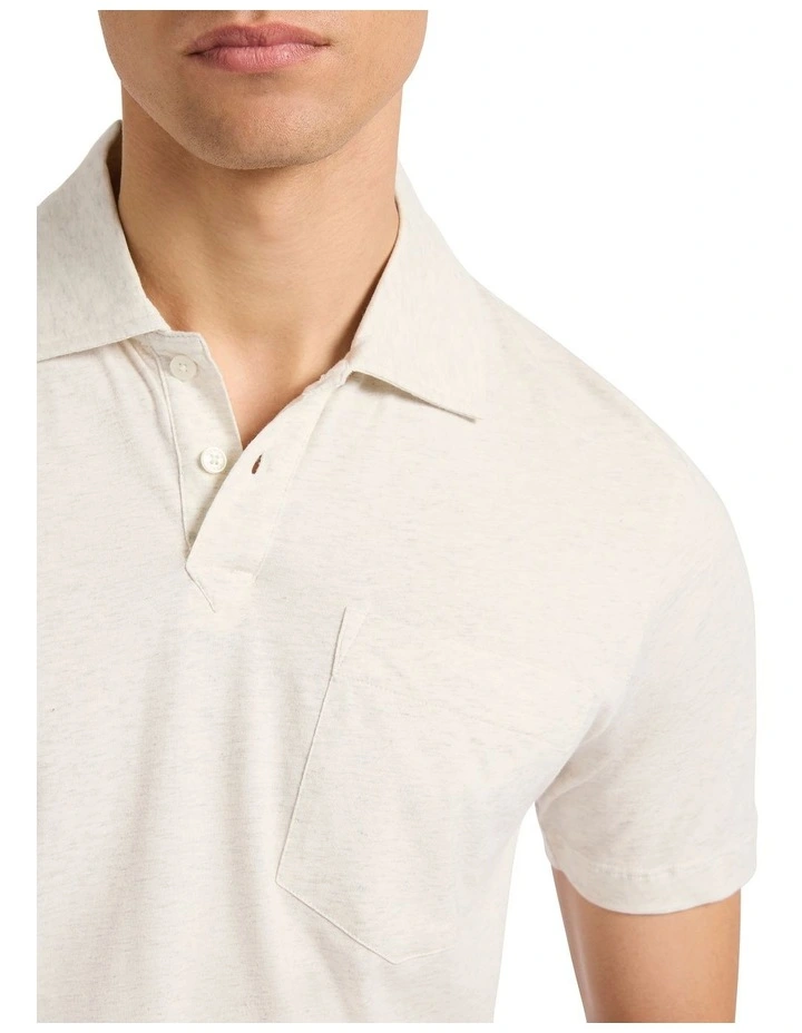 Barnie Cotton Polo in Oatmeal Marle image 3