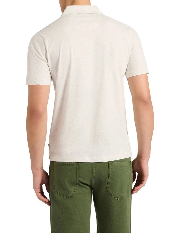 Barnie Cotton Polo in Oatmeal Marle image 4