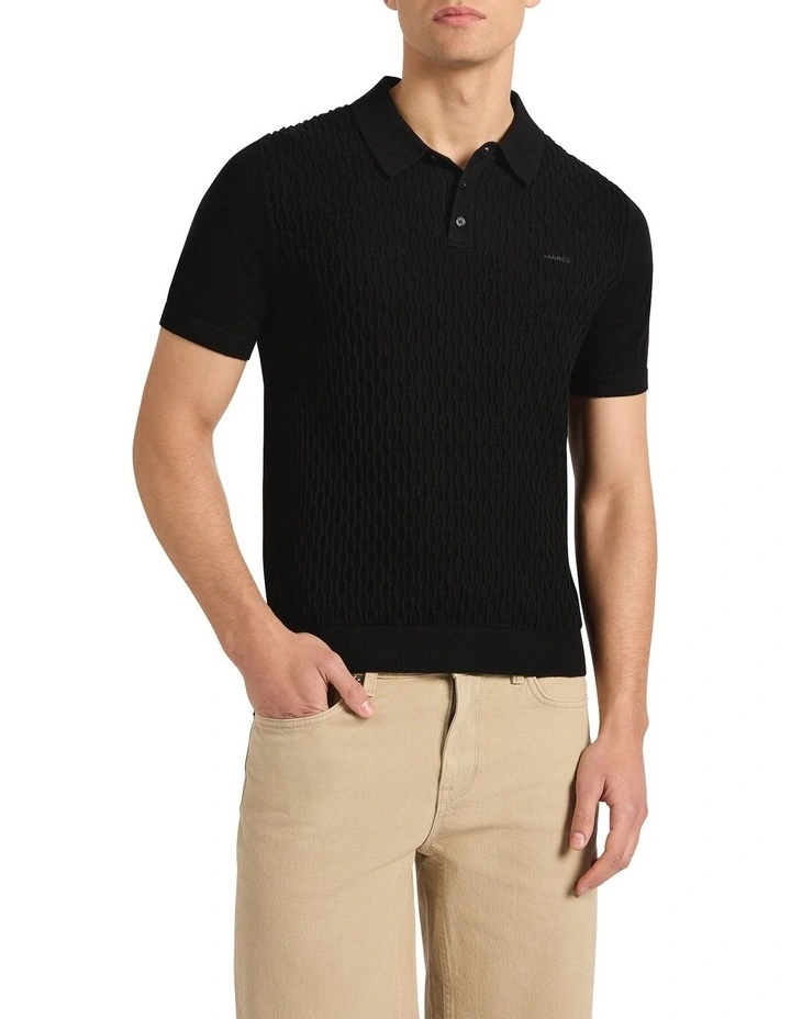Lucas Cotton Knit Polo in Black image 2