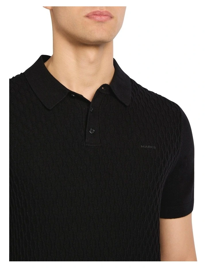 Lucas Cotton Knit Polo in Black image 3
