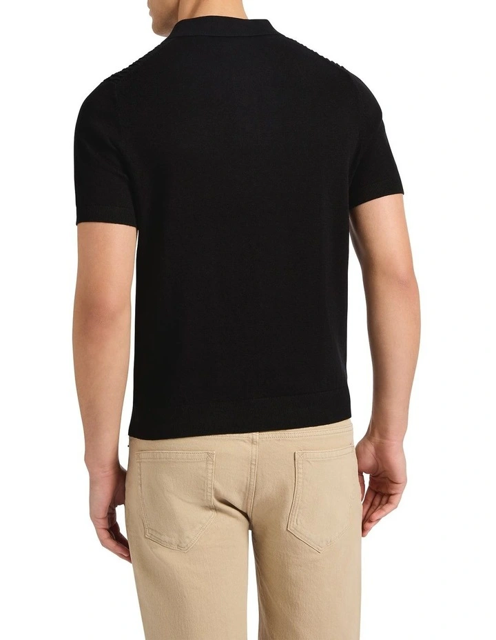 Lucas Cotton Knit Polo in Black image 4