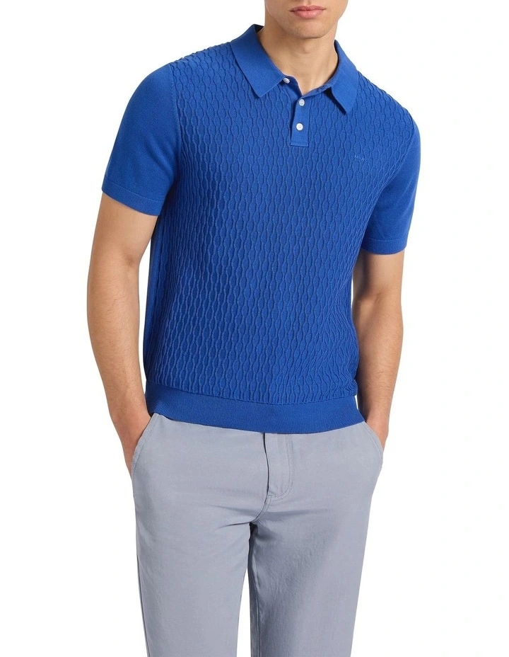 Lucas Cotton Knit Polo in Cobalt image 2