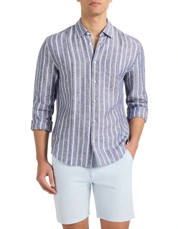 Sherlock Stripe Linen Shirt in Navy Stripe