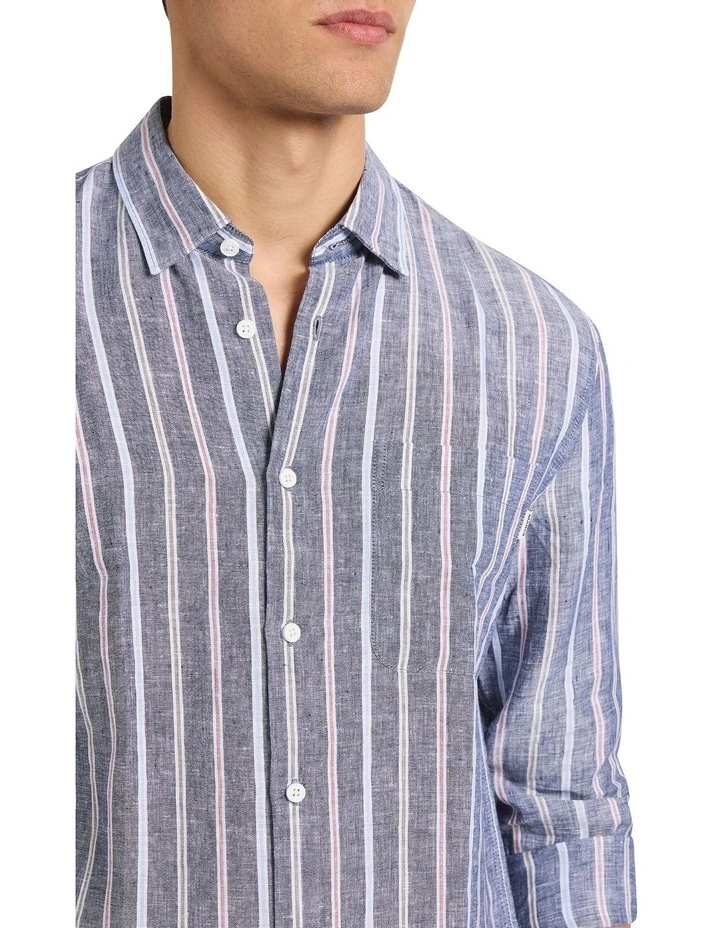 Sherlock Stripe Linen Shirt in Navy Stripe image 3