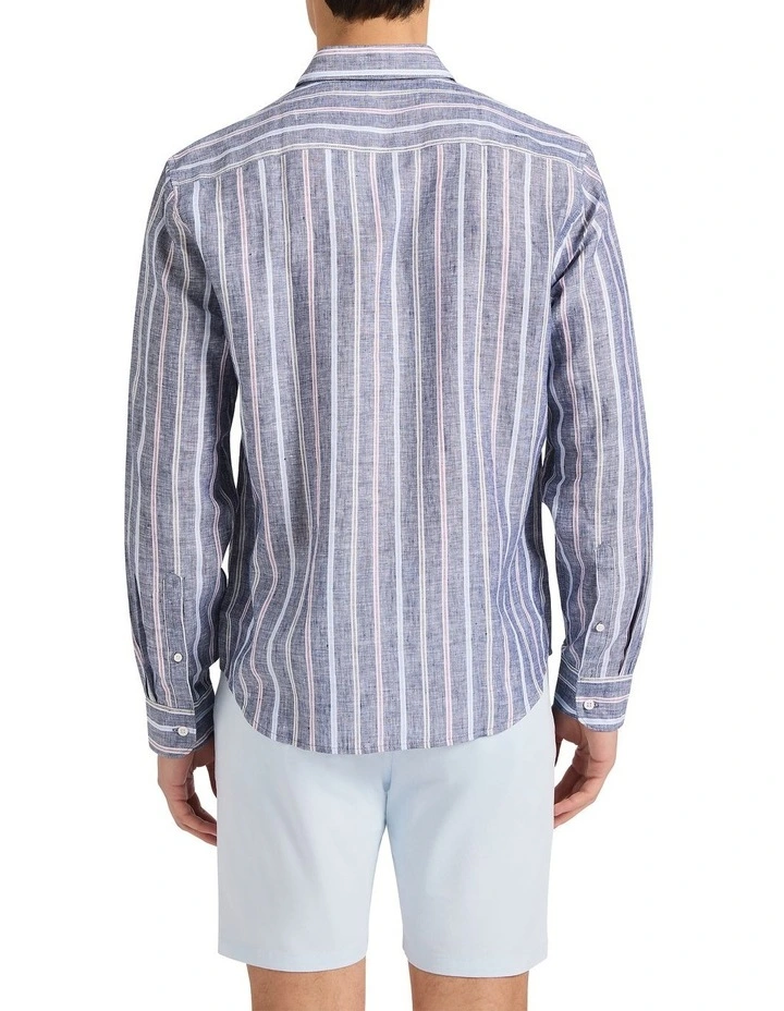 Sherlock Stripe Linen Shirt in Navy Stripe image 4