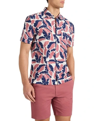 Identity Leaf Linen Mix Shirt in Navy Multi