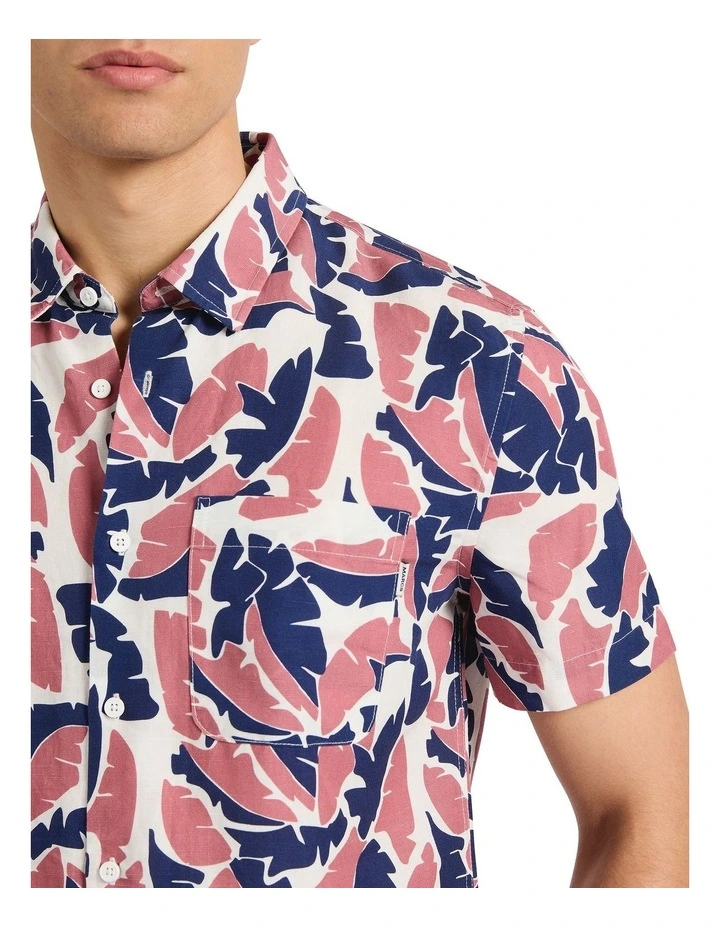 Identity Leaf Linen Mix Shirt in Navy Multi image 3