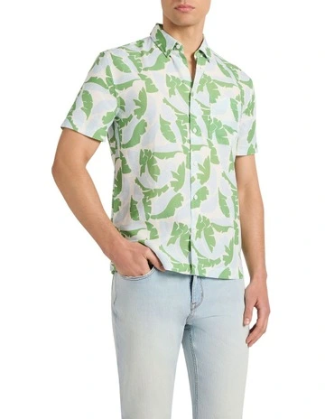 Identity Leaf Linen Mix Shirt in Green Multi