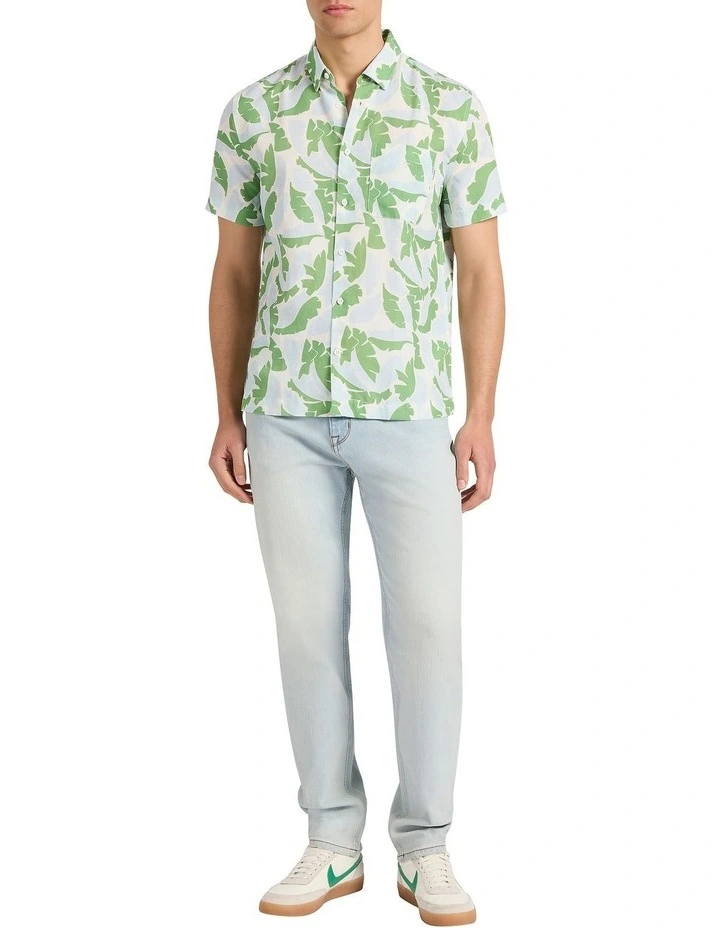 Identity Leaf Linen Mix Shirt in Green Multi image 2