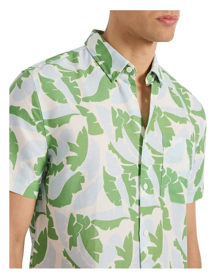 Identity Leaf Linen Mix Shirt in Green Multi image 3