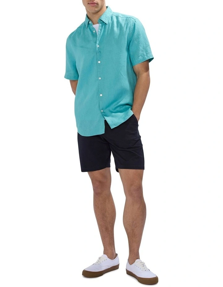 Felix Short Sleeve Linen Shirt in Teal Green image 2