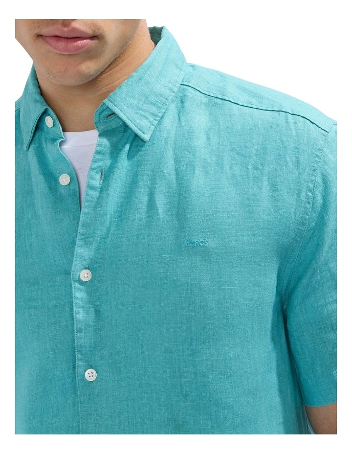 Felix Short Sleeve Linen Shirt in Teal Green image 3