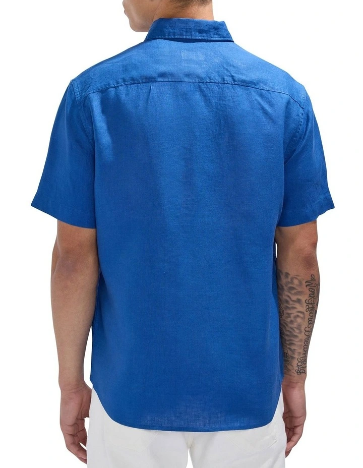 Felix Short Sleeve Linen Shirt in Cobalt Blue image 4