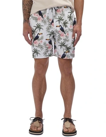 Tropical Thunder Linen Short in Ivory Multi