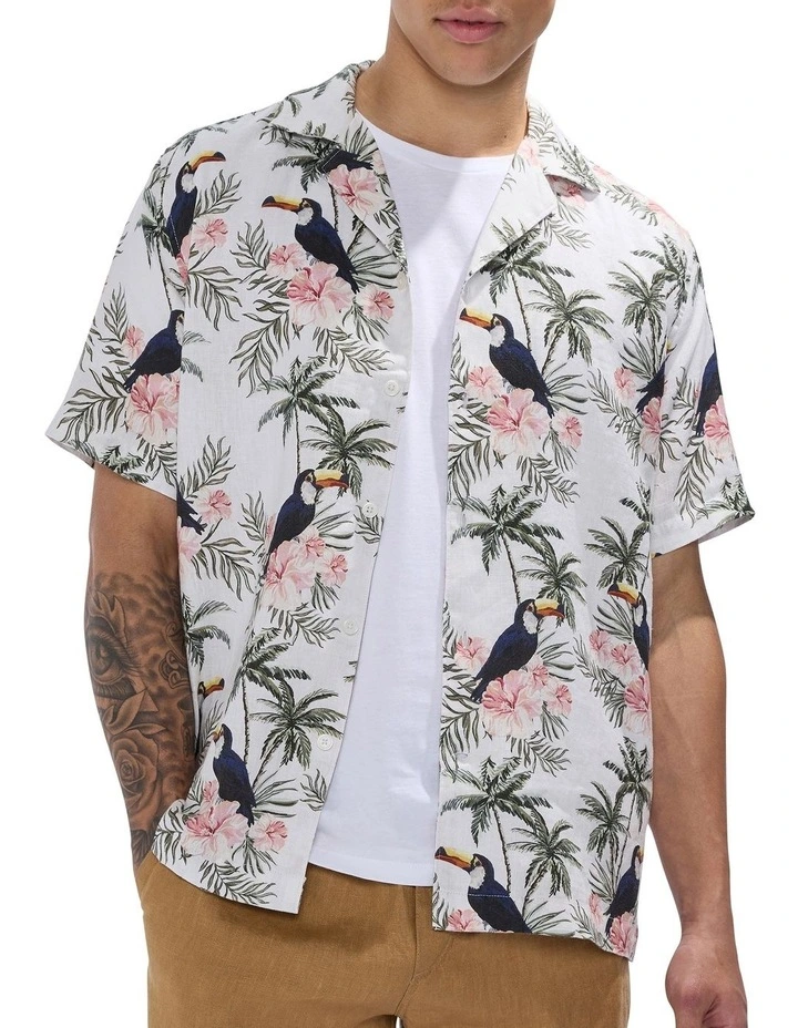 Tropical Thunder Linen Shirt in Ivory Multi image 1