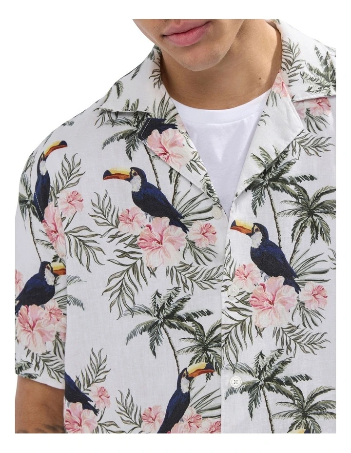 Tropical Thunder Linen Shirt in Ivory Multi image 3