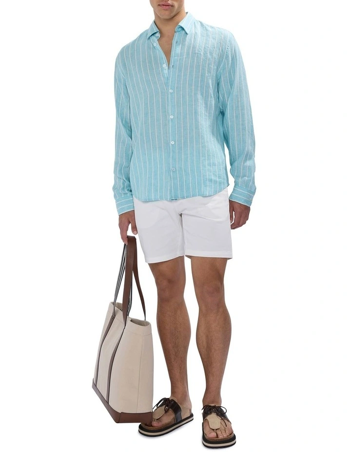 Felix Long Sleeve Stripe Linen Shirt in Blue image 2