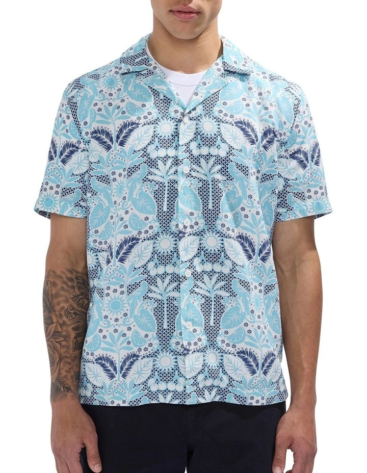 Been A Tile Linen Blend Shirt in Blue Multi image 1