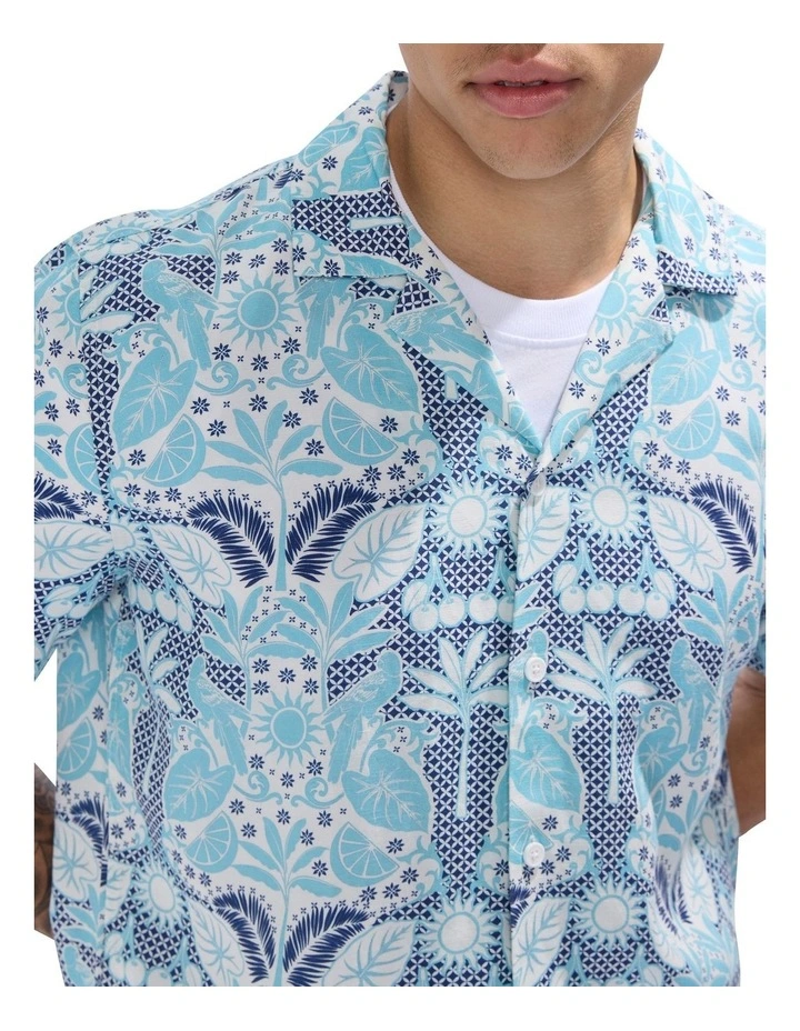 Been A Tile Linen Blend Shirt in Blue Multi image 3