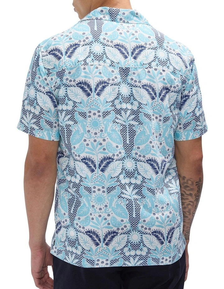 Been A Tile Linen Blend Shirt in Blue Multi image 4