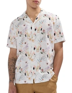 Point Beak Linen Blend Shirt in Ivory Multi