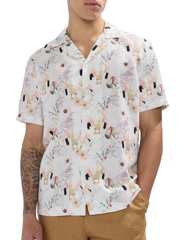 Point Beak Linen Blend Shirt in Ivory Multi image 1