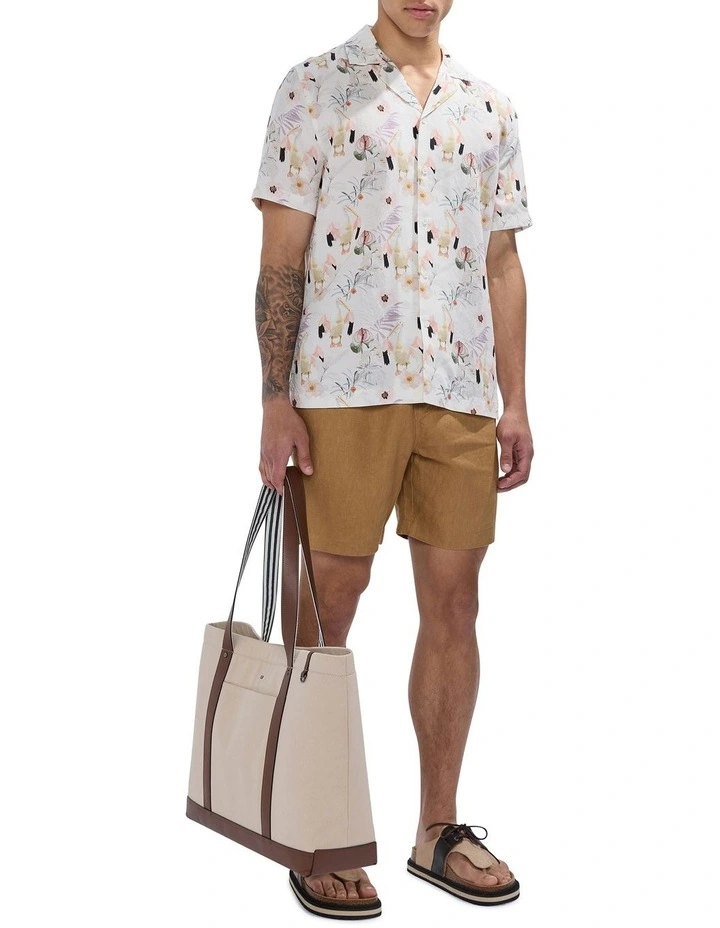 Point Beak Linen Blend Shirt in Ivory Multi image 2