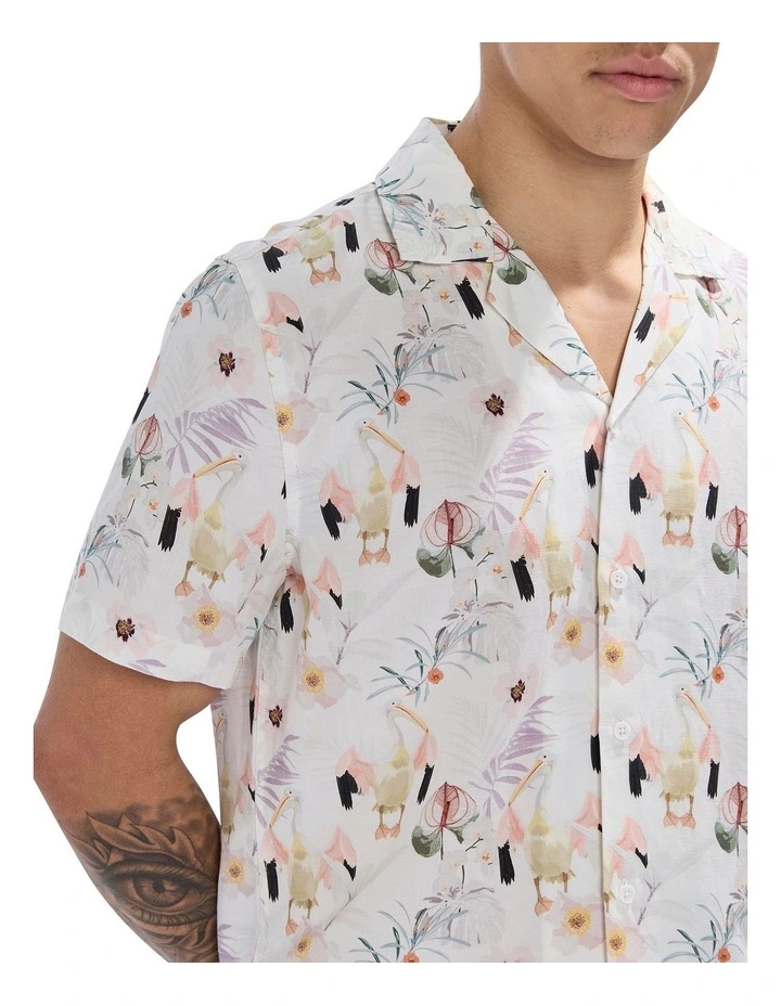 Point Beak Linen Blend Shirt in Ivory Multi image 3