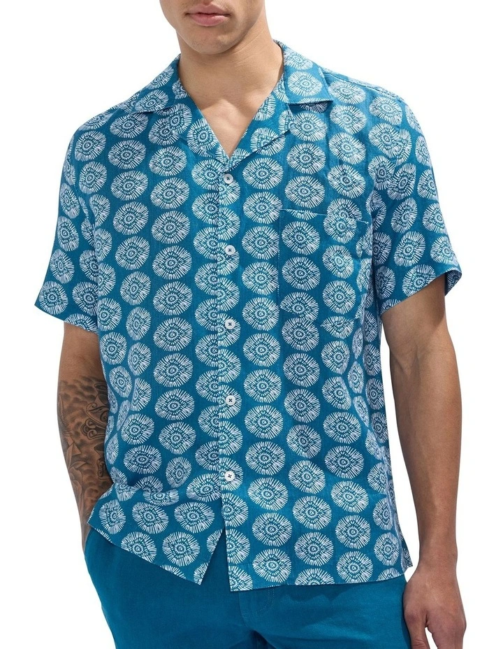 Crush Geo Linen Shirt in Dark Teal image 1