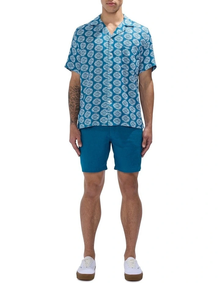 Crush Geo Linen Shirt in Dark Teal image 2