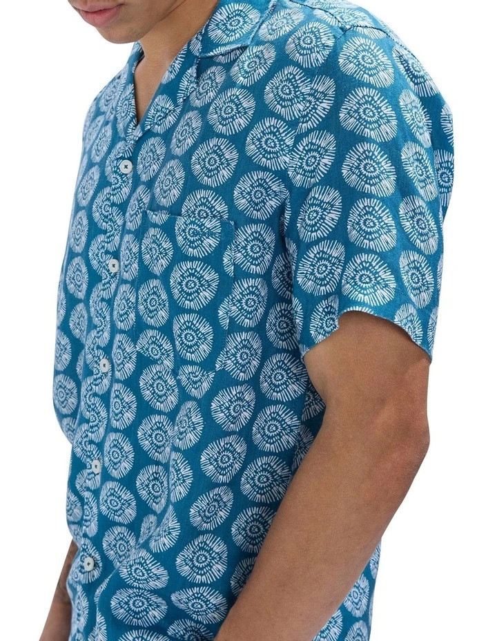 Crush Geo Linen Shirt in Dark Teal image 3
