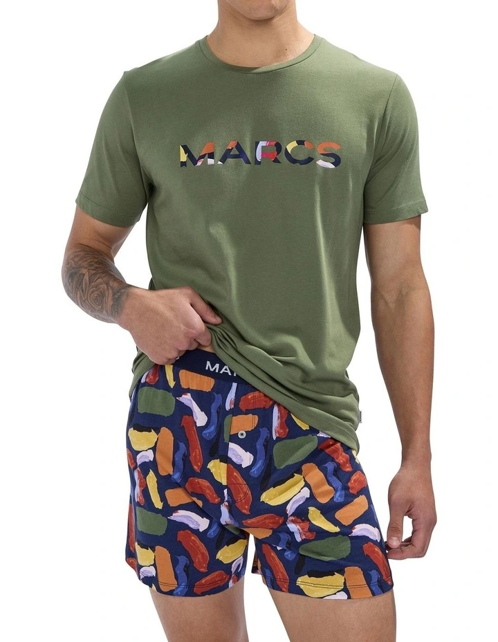 Paint No Love Pyjama Short Set in Green Multi image 2