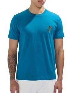 Palm Down Embroidered Tee in Dark Teal
