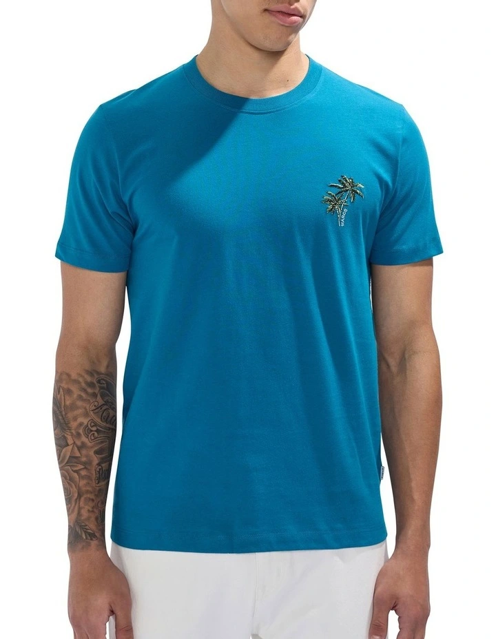 Palm Down Embroidered Tee in Dark Teal image 1
