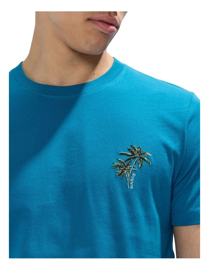 Palm Down Embroidered Tee in Dark Teal image 3