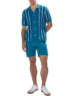 Jordi Stripe Knit Shirt in Dark Teal