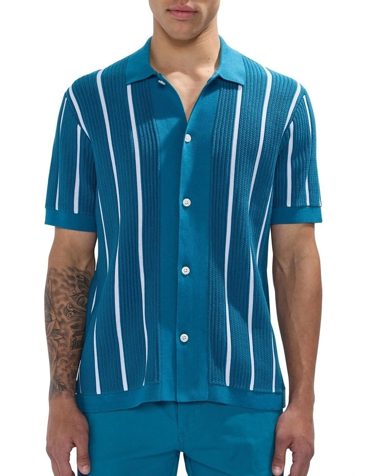 Jordi Stripe Knit Shirt in Dark Teal image 2