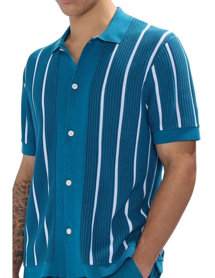 Jordi Stripe Knit Shirt in Dark Teal image 3