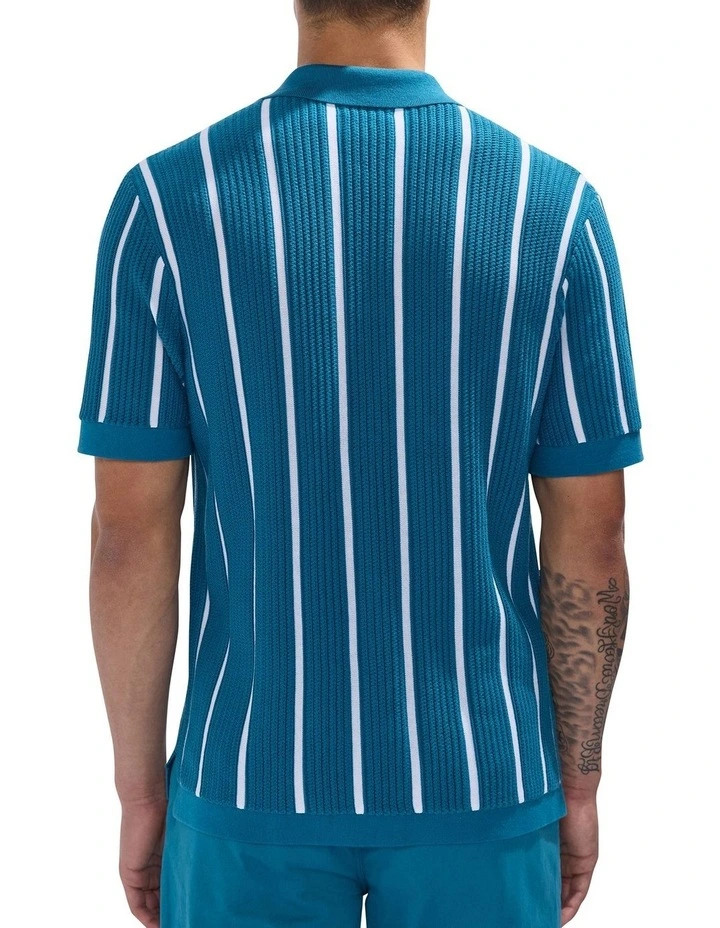 Jordi Stripe Knit Shirt in Dark Teal image 4