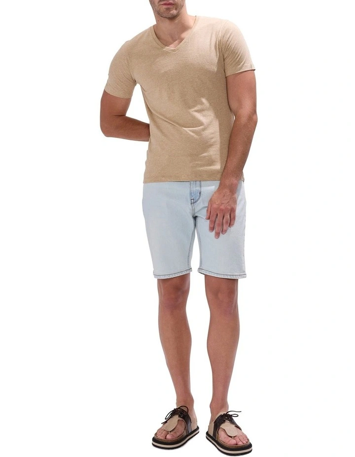 Arnie V Neck T-shirt in Camel Marle image 2