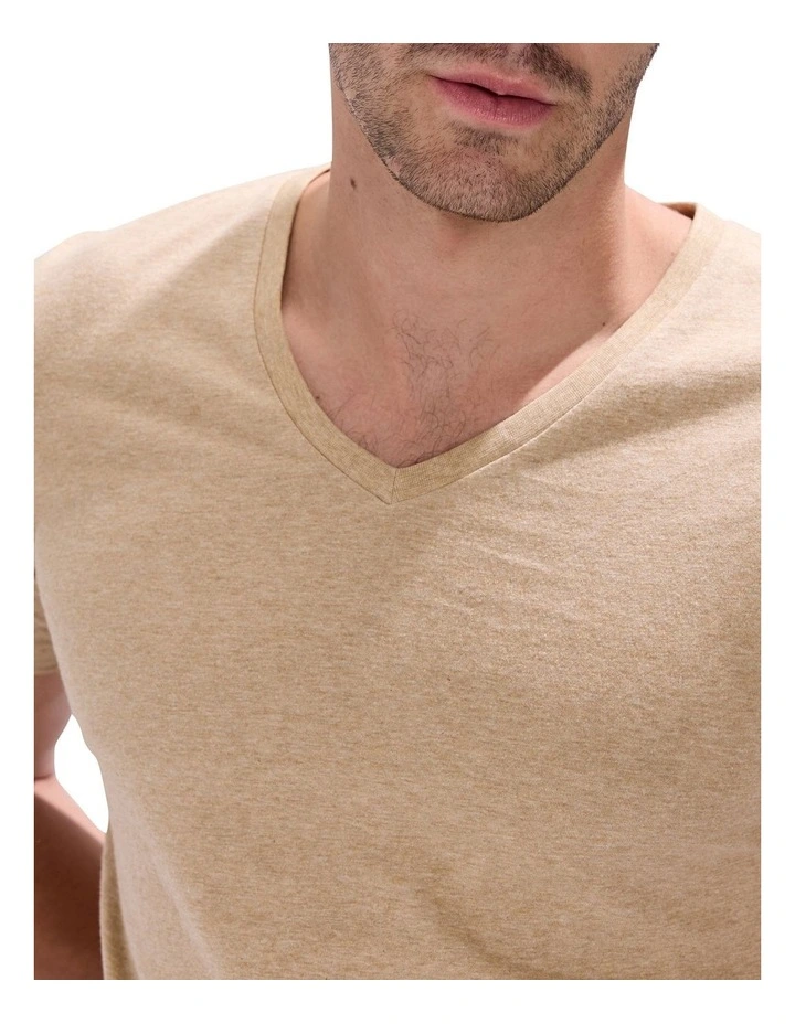 Arnie V Neck T-shirt in Camel Marle image 3