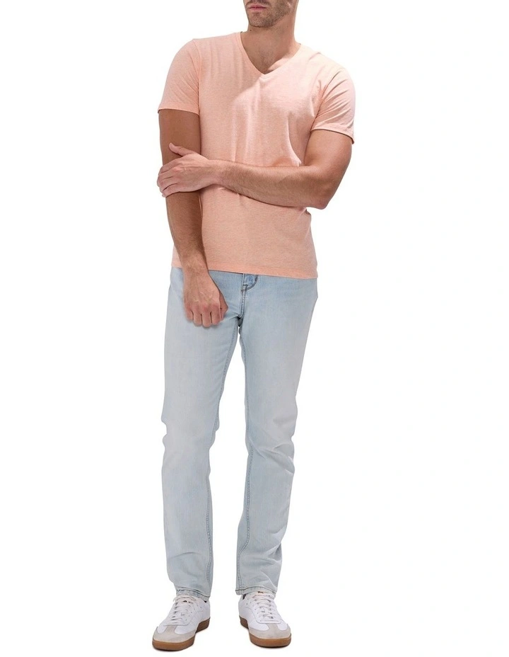 Arnie V Neck T-shirt in Peach Marle image 2