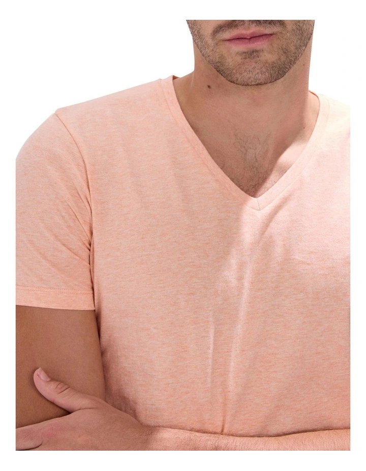 Arnie V Neck T-shirt in Peach Marle image 3