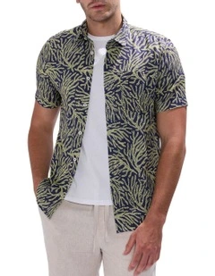 Once And Coral Linen Mix Shirt in Navy Multi