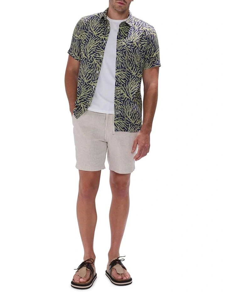 Once And Coral Linen Mix Shirt in Navy Multi image 2