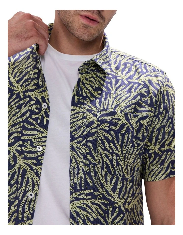 Once And Coral Linen Mix Shirt in Navy Multi image 3